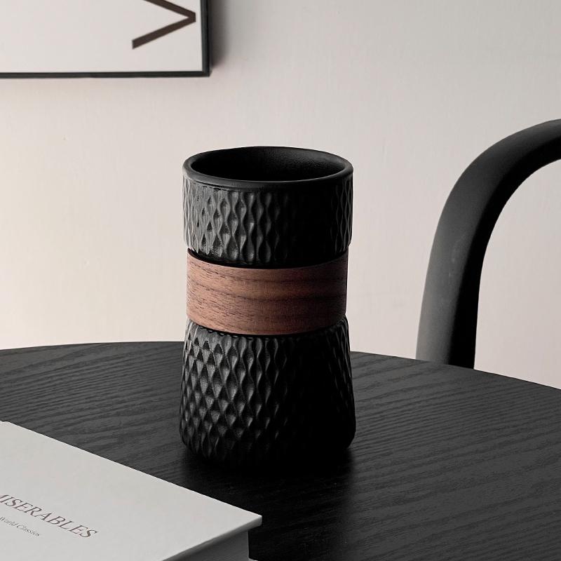 

Ceramic Whirlwind Bamboo Sleeve Coffee Cup High-end Retro Latte Art Mug Iced American Cold Drink Cup New Anti-scalding Water Mug 410ml