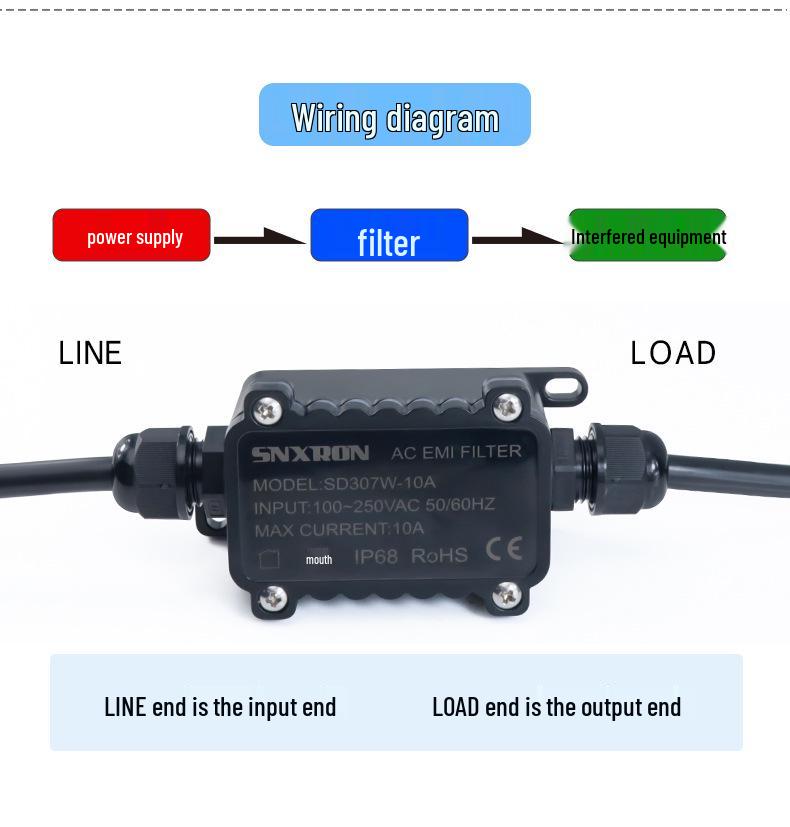 EMI 220V Single Phase 10A Power Cable with C13 Interface & Anti-interference Filter for HIFI Audio