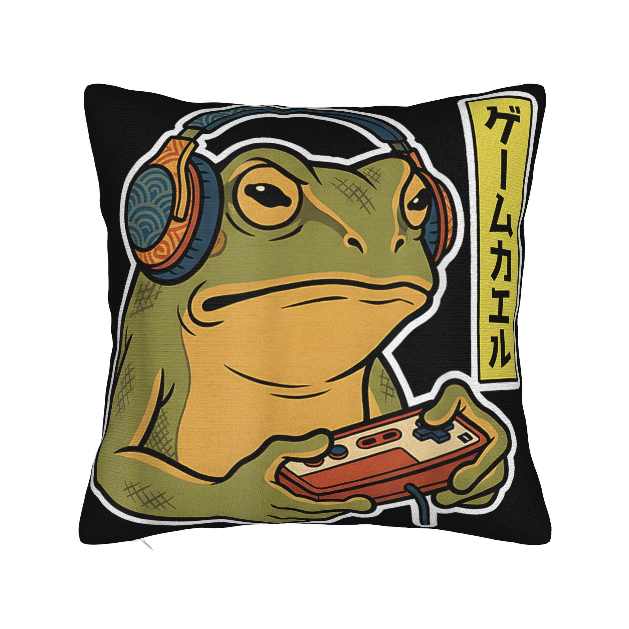 

Japanese Gamer Frog Pillow Case Comfy Pillow Cover Novelty Cushion Cover For Living Room Chair 12x12Inch