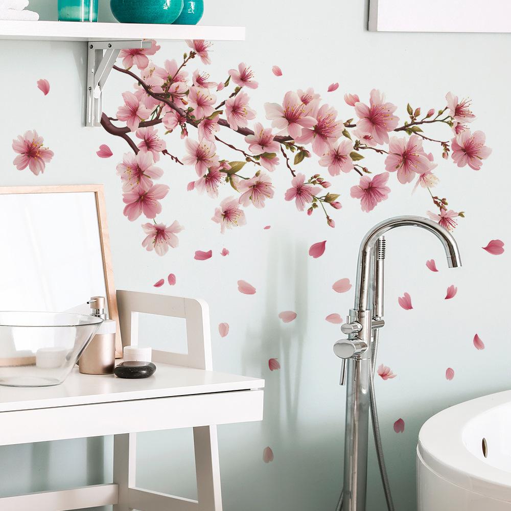 Painted Plum Blossom Petals Self Adhesive Wall Sticker for Bedroom Living Room Background Decor