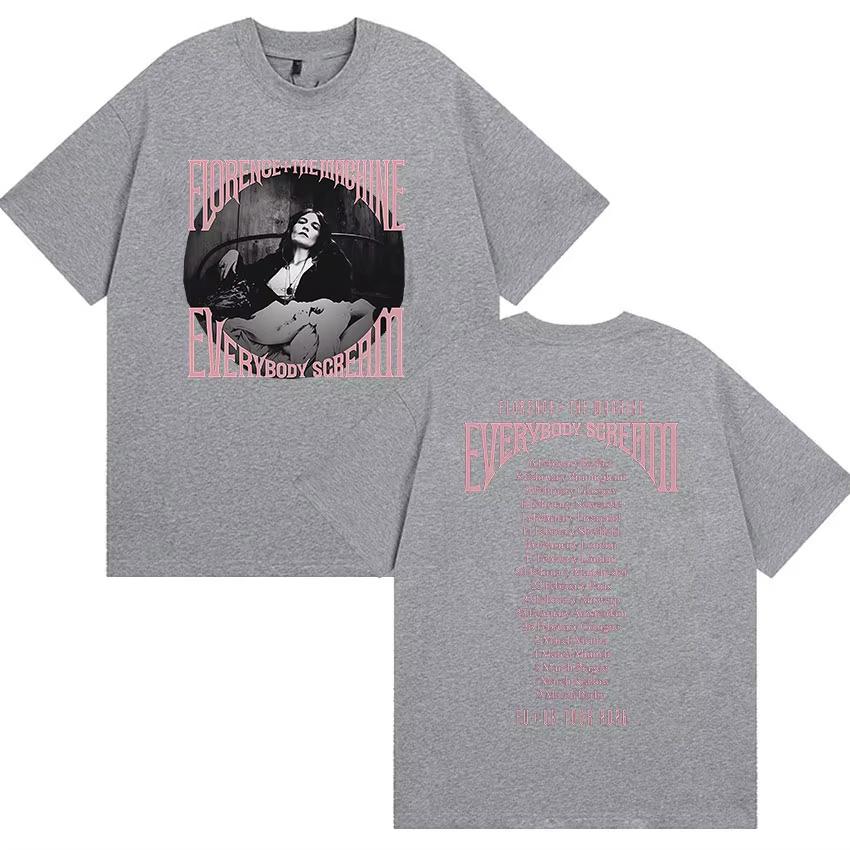 Rock Florence The Machine Everybody Scream Tour 2026 Graphic T Shirt Unisex Women Vintage Pure Cotton Short Sleeve Top Streetwear