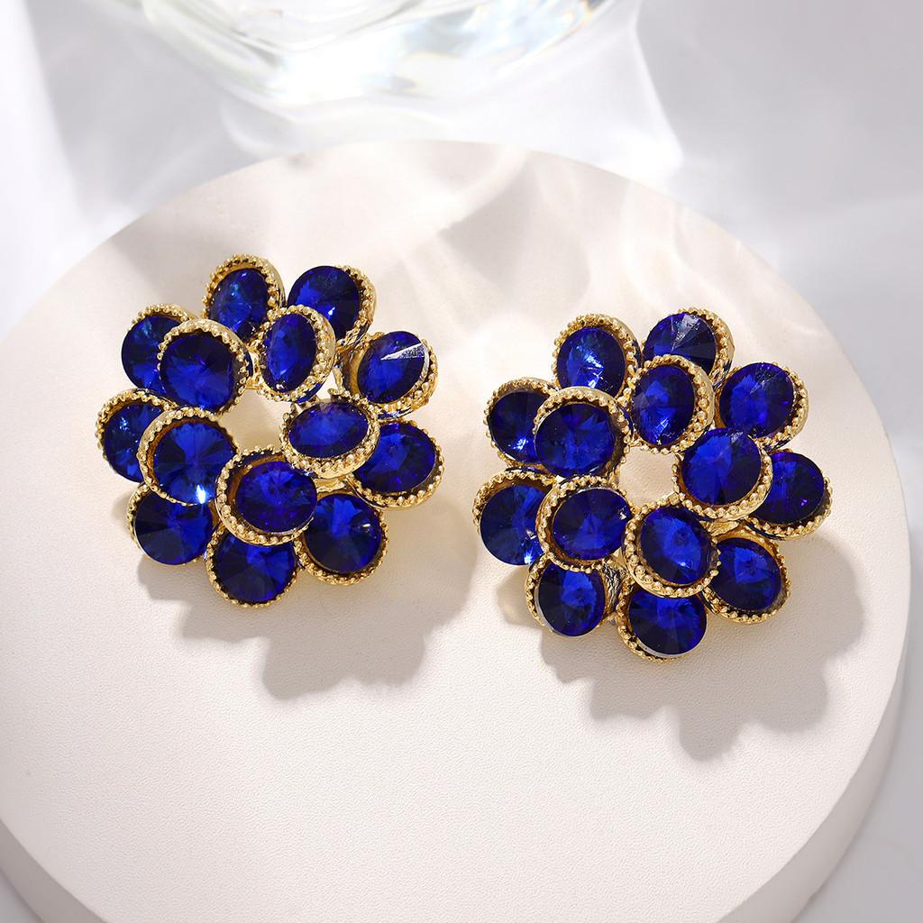 French Floral Crystal Drop Earrings With Double Layer Waterfall Design For Women