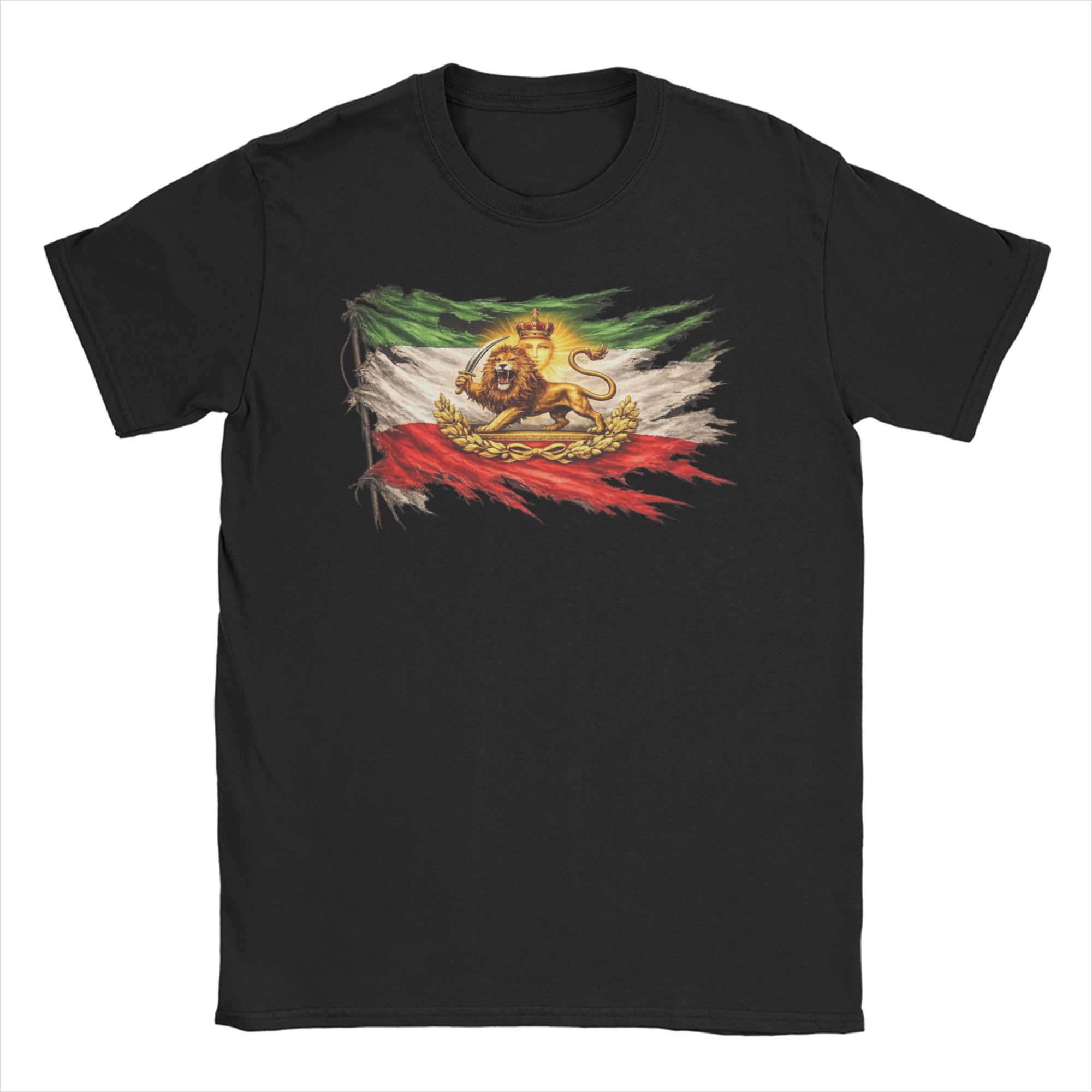 Flag With Lion And Sun Persian Heritage Unisex Unisex T Shirts Pahlavi Funny Tees Crewneck Tshirt Cotton Gift Tops S