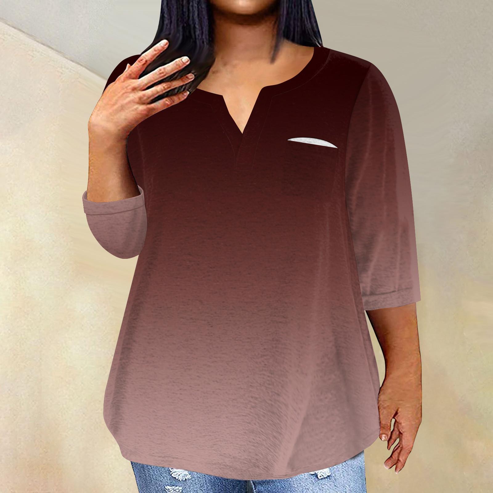 

Женский модный повседневный пуловер с рукавами три четверти и V-образным вырезом с принтом, топ с рукавами 4/3 L кофейный