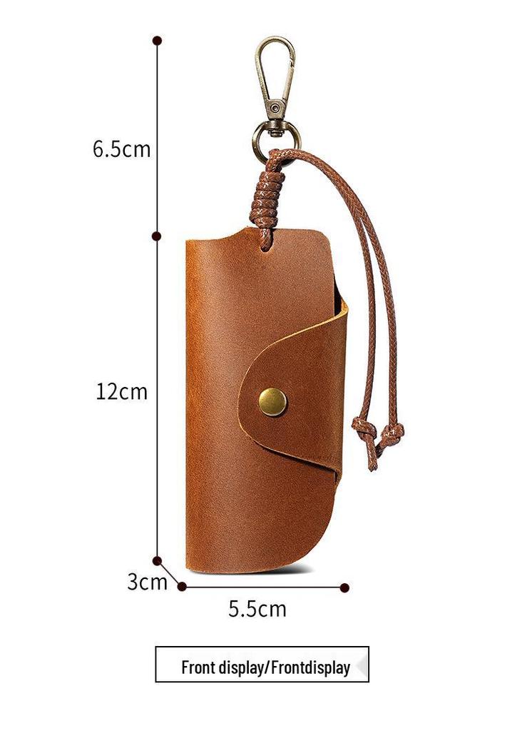 Unisex Crazy Horse Leather Car Key Holder - Retro Cowhide Key Storage Case