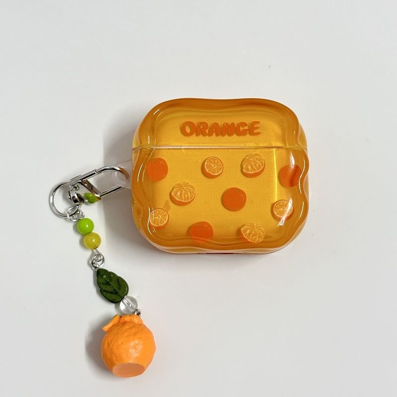 

3 Generation Earphone Case Applicable to Pro2/Pro True Anti-Fall 123 Full Screen Airpods4 Noise Reduction Version Jelly Headset Protective Cover Apple AirPods 2 [Orange] earphone shell + pendant