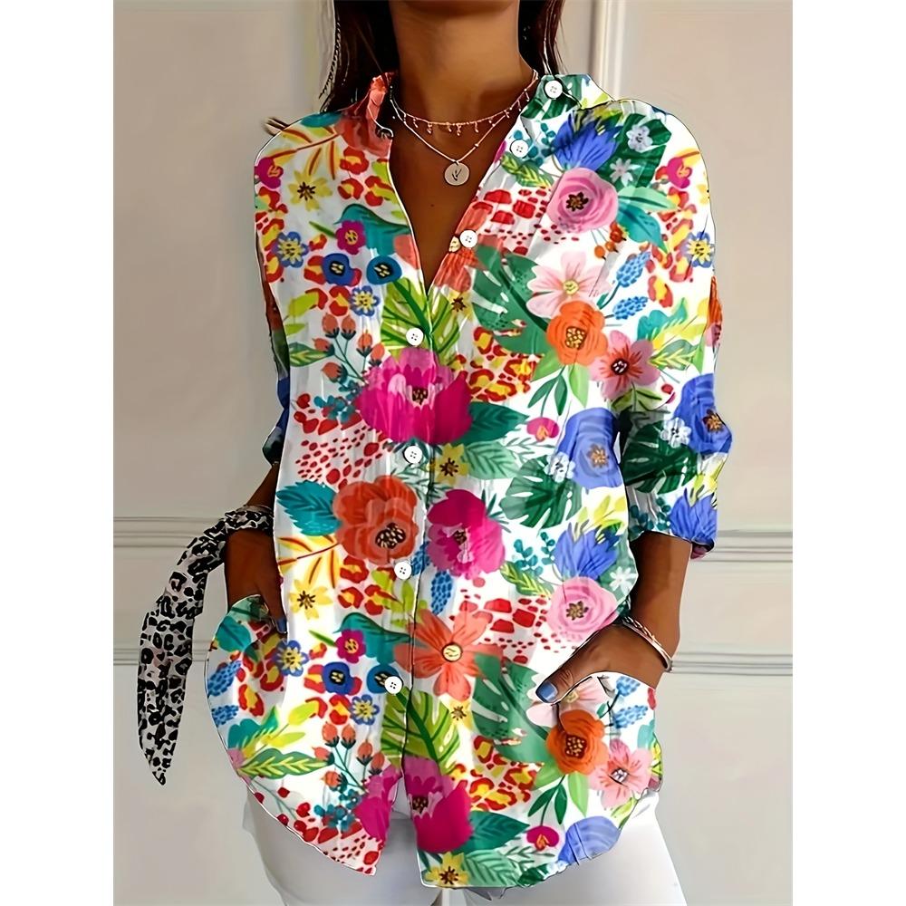 Autumn Ladies Casual Shirt Love Heart Printed Loose Blouse V Neck Button Shirt Valentine's Day Shirt For Men And Women