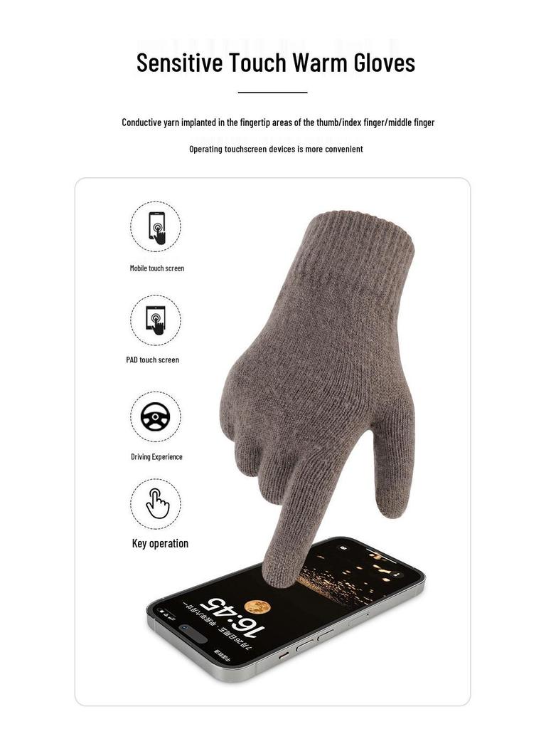 Men's Winter Plus Velvet Knitted Hat, Scarf & Gloves Set - Thick, Cold-Proof for Outdoor Cycling.