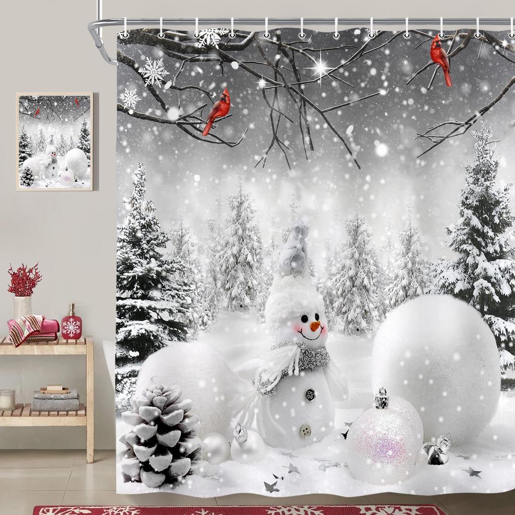 Christmas Tree Shower Curtain, Winter Colorful Cartoon Xmas Tree Cute New Year Bath Curtain Decor, Waterproof Bathroom Accessory