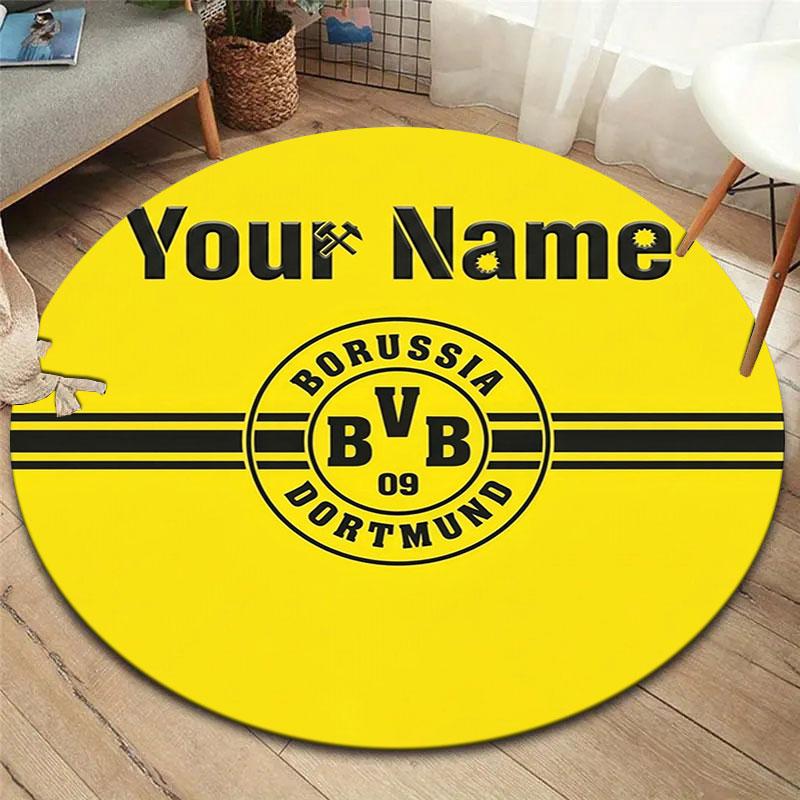 Borussia Individueller Name Runder Teppich, Teppich für Wohnzimmer Schlafzimmer Sofa Spielzimmer Dekor, Rutschfeste Bodenmatte