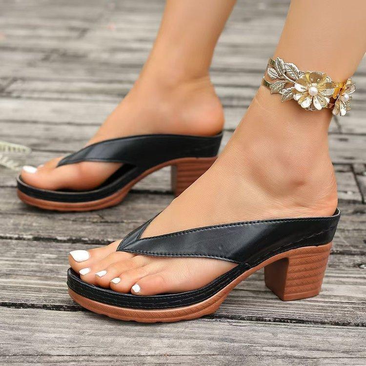 Thick heel cool slippers women's summer new pinch foot thick high heel fashion cool slippers