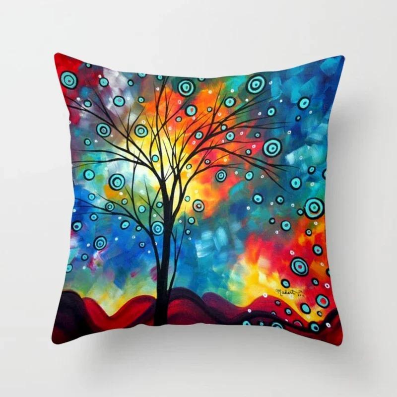 Abstraktes Baummalerei-Muster Dekorative Kissenhülle Auto Sofa Quadratische Kissenhülle