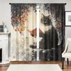 2Pcs Artistic Cat Reading Print Blackout Curtains, Polyester Rod Pocket Drapes For Bedroom, Living Room, Office - Fade-Resistant