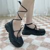 Fashion 2025 Spring New Style Women's Ballet Thick-Soled Bow-Knot Heightening Shoes Black/gold/silver Mary Jane Small Leather Shoes