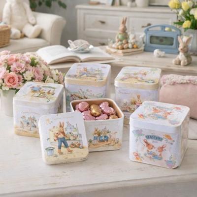 Organizer Cartoon Blechdose Ostern Metall Tragbar Ostergeschenk Dose mit Deckeln Vintage Hasen Süßigkeitenbox Süßigkeiten Schokolade