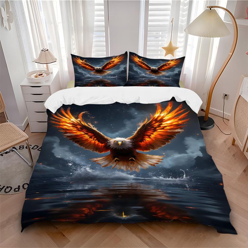 3pcs Eagle, Water Reflection Bedding Set - 1 Duvet Cover + 2 Pillowcases(Core Not Included), Machine Washable Polyester, All-Season Comfort,