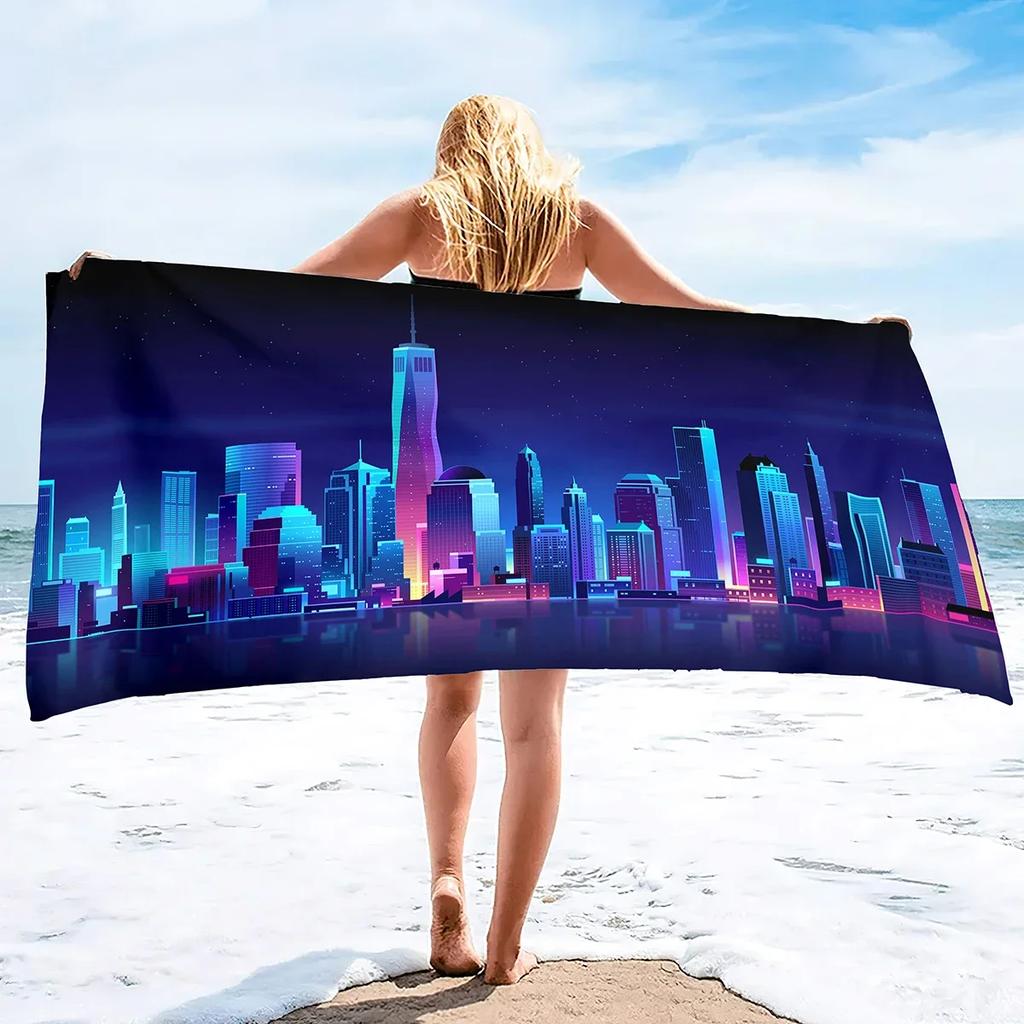 Cyberpunk Style Neon Microfiber Beach Towel, Extra Large Beach Towels Oversized, Lightweight Pool Towels,Quick Dry Bath Towels