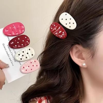 Retro Polka Dot Hair Clip for Women - Cute Side Bang Hairpin Duckbill Accessory