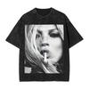Kate Moss  Washed T Shirt Men  Aesthetic Cotton T Shirts Summer Crewneck Hip Hop Tee Shirt Printed Plus Size Tops