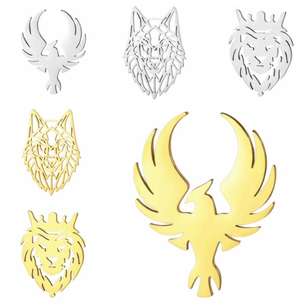 Stainless Steel Suit Collar Badges Lion Vintage Lapel Pins Phoenix Brooches  Decoration