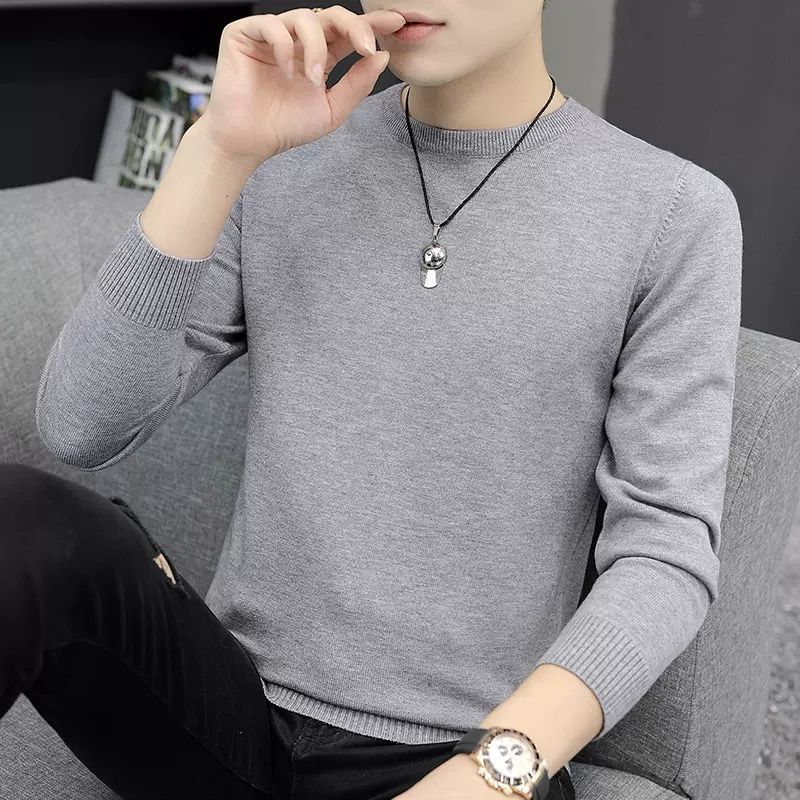 

2026 New Autumn and Winter Fashion Trend Inner Layer Knitwear Simple Solid Round Neck Slim Fit Long Sleeve Underlay Sweater 4XL світло-сірого кольору