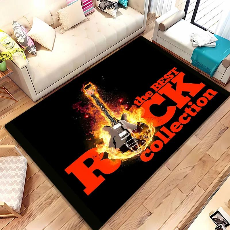 3D Printing Classic Rock Music Area Carpet for Living Room Cartoon Children's Bedroom Sofa Doormat Floor Rug Anti-slip Decor Mat
