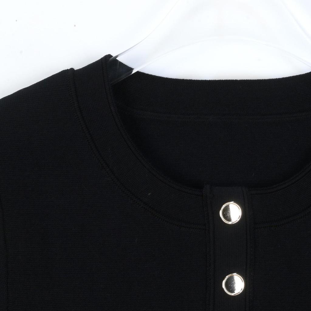 SP Family French Style Color Block Slimming Dress: Round Neck, Light Luxury, Short Sleeve