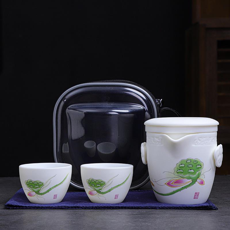 Ceramic Express Cup, Vegetarian Suet Jade Porcelain, Portable Travel Tea Set, Business Mid-Autumn Festival Gifts
