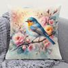 1Pc Spring Robin Bird & Floral Printed Throw Pillow Cover,Suitable For Sofa,Bedroom,Living Room,Easily Create A Fresh Atmosphere