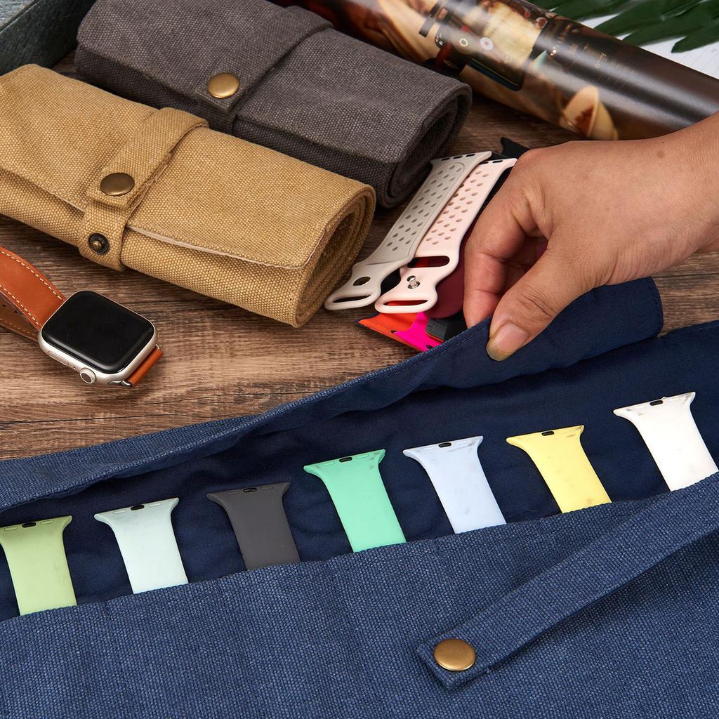 Organizadores de Viagem de 10 Compartimentos para Pulseiras de Smartwatch Estojo de Armazenamento Robusto de Lona de Algodão Compatível com a Maioria dos Relógios Uso