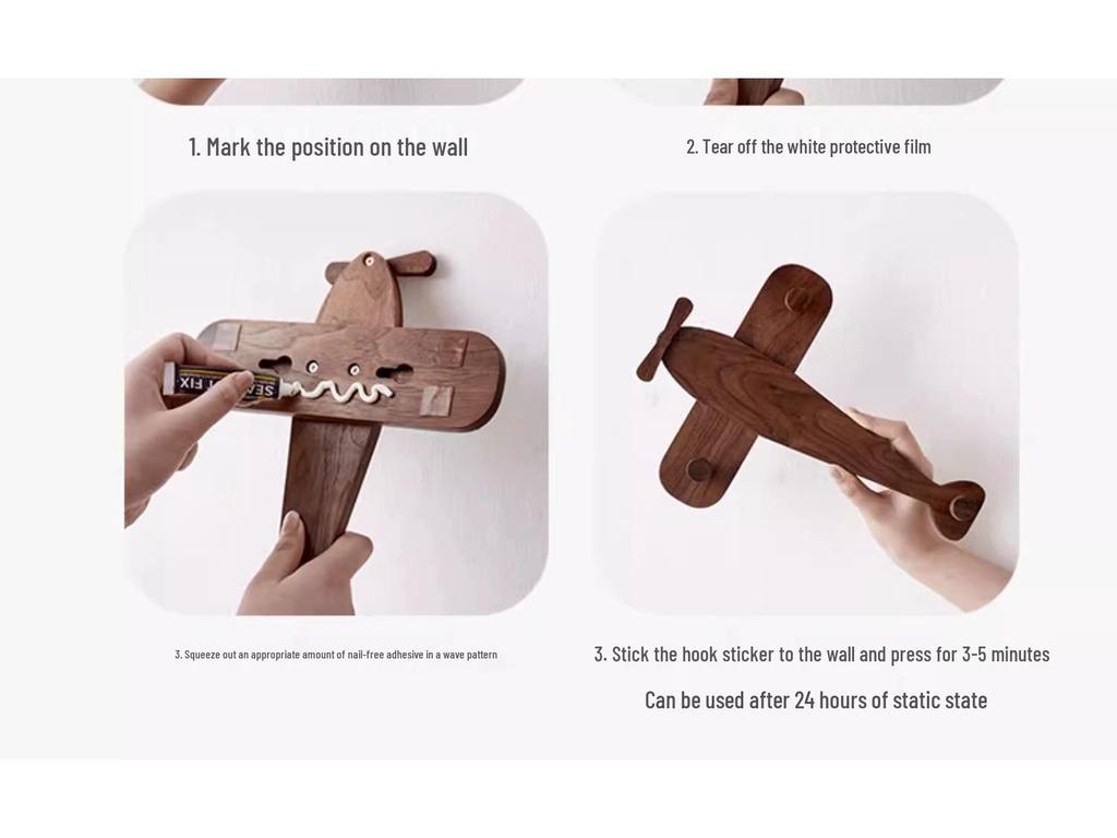 No-Drill Wall-Mounted Solid Wood Hook for Children's Room - Perfect for Coats, Hats & More