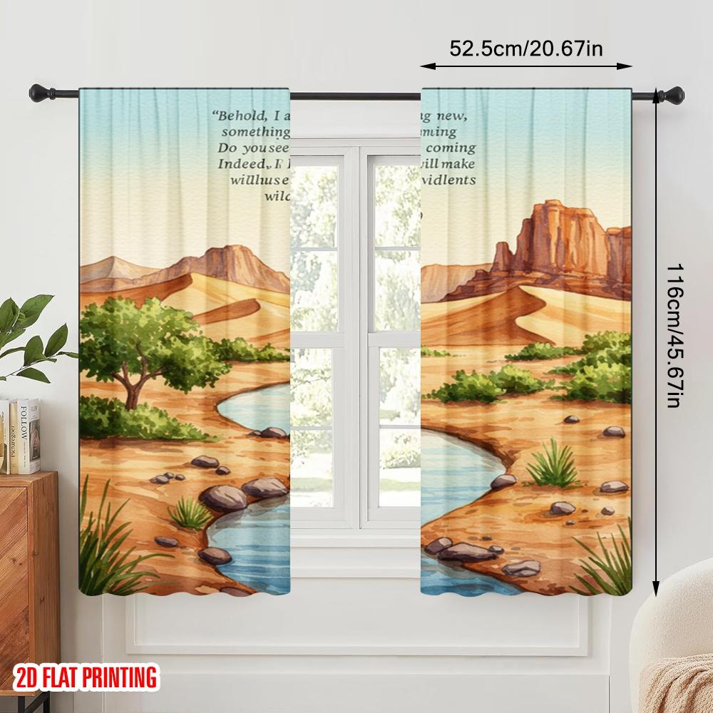 2pcs 2D flat printing Drapes Desert Oasis Streams Isaiah Polyester Without Electricity Birthday Party Perfect for Holiday Party