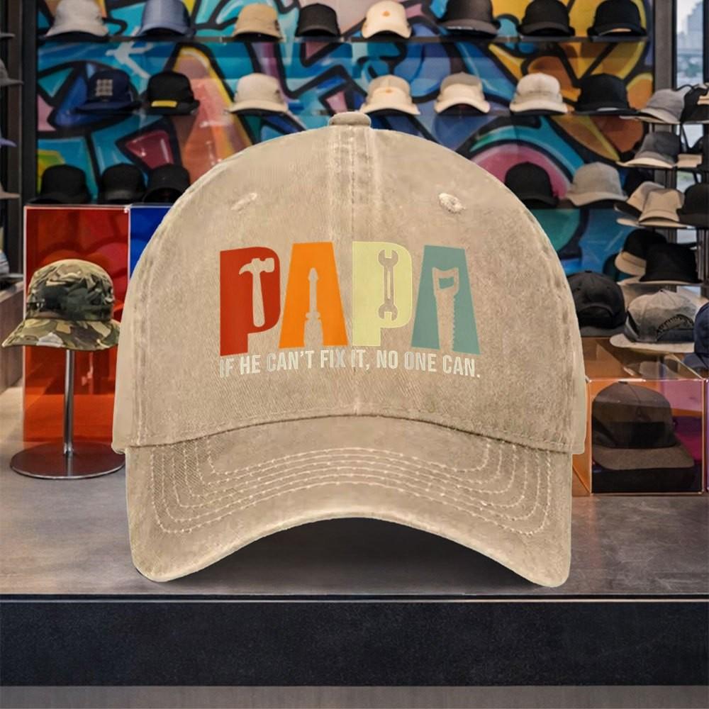 Papa Fix It Tool Washed Baseball Cap Unisex Vintage Adjustable Cotton Outdoor Hat