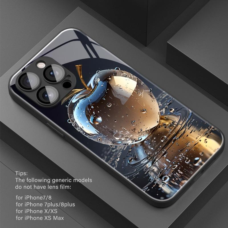 Luxury Waterdrop Crystal For Apple Pattern Tempered Glass Material Phone Case For Samsung Galaxy S25 S24 S23 Ultra Plus FE Cover