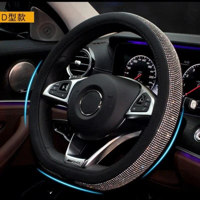 Car Steering Wheel Cover Daisy Flowers Anti Slip Sweat Absorbing Universal 38cm Diamond Crystal Woman Styling Car Interior