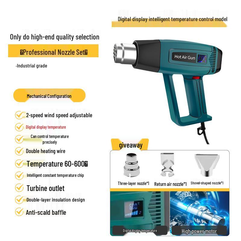 Industrial High-Power Hot Air Gun for Film Application, Seam Filling, Heat Shrink, and Hot Melt with Powerful Heating.
