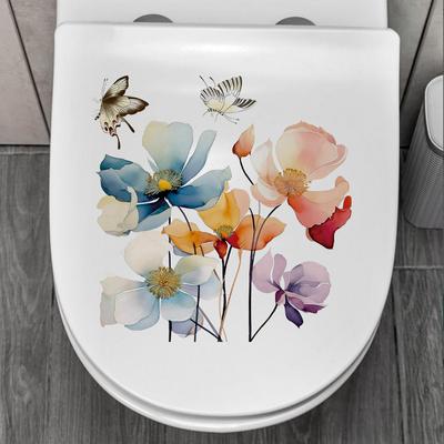 Handgemalte Schmetterlingsblumen-Wandaufkleber für Badezimmertoiletten, Wassertanks, Toilettendeckel, renovierte Dekorationen, selbstklebende Aufkleber