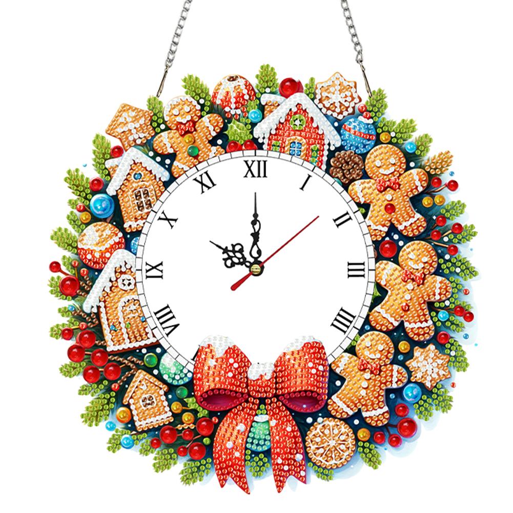 2D/Flat DIY Christmas Acrylic Diamond Painting Ornament with Clock Function Diamond Painting Clock Pendant for Home Decoration