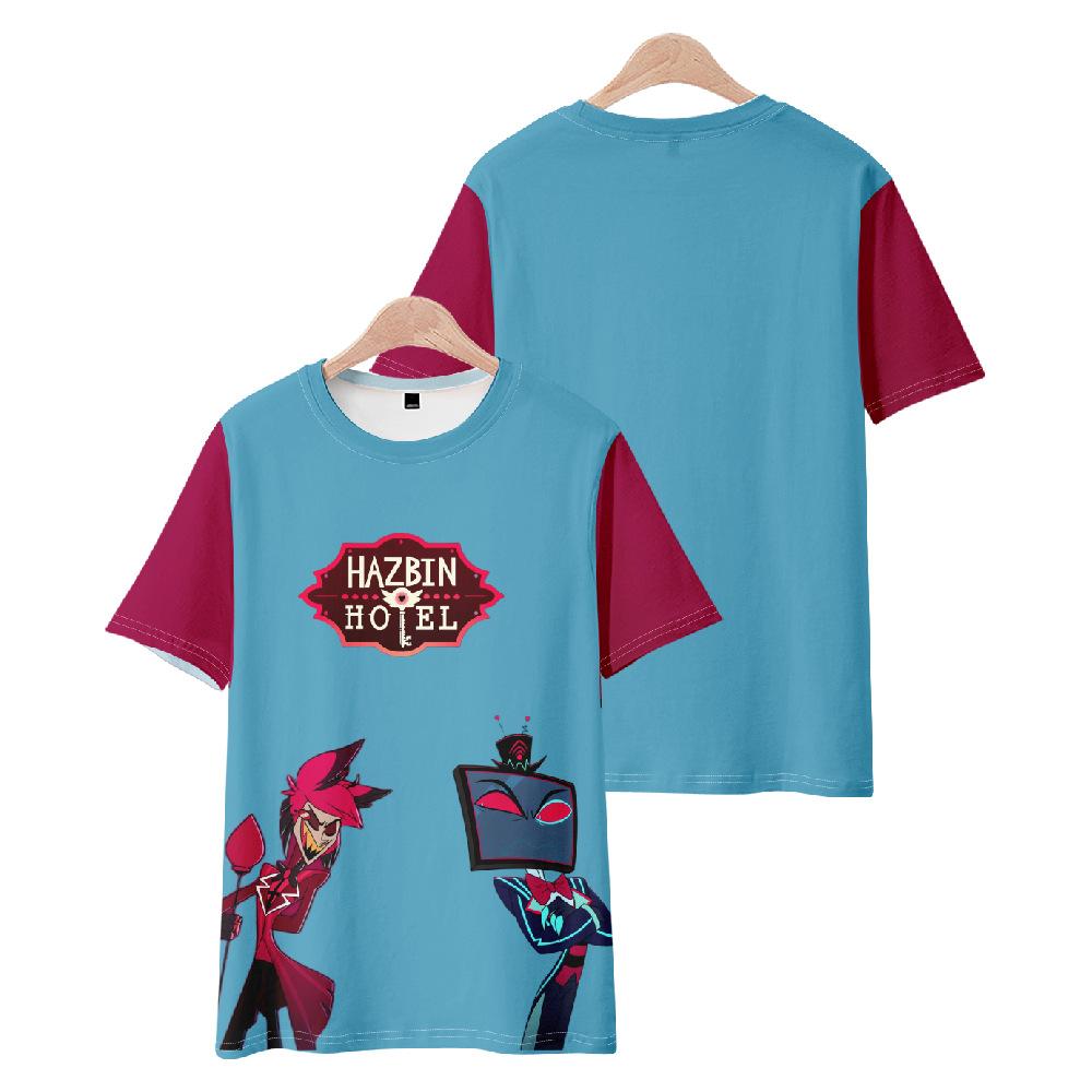 Hazbin Hotel Anime Women Men's T-shirts Cartoon Printed O-Neck Oversized Short Sleeves Fashion Mens Clothing Streetwear