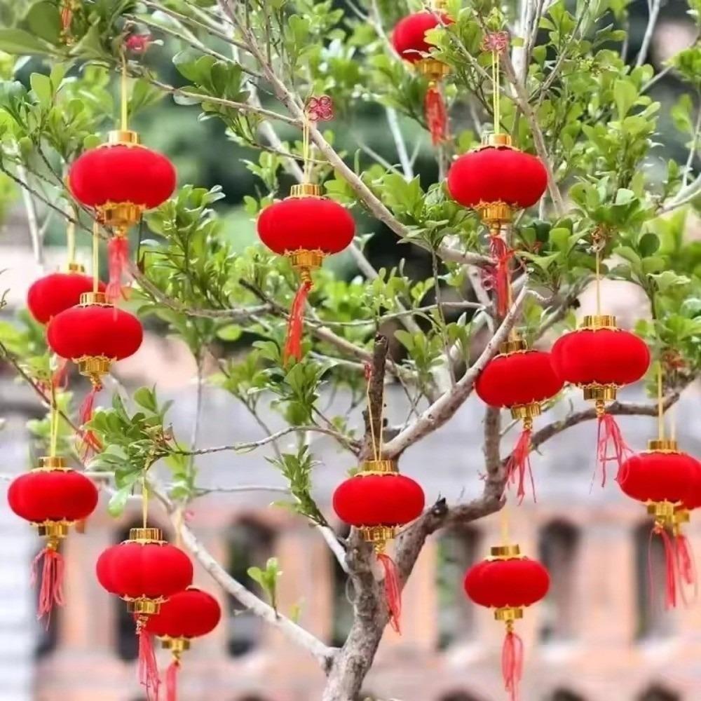 Mini Flocked Red Lanterns Red Flocking Flocking Festive Lantern Wedding