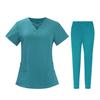 2 stk/sett Unisex sykehusuniformsett V-hals kortermede lommer Topper Elastiske midjebuksesett Hurtigtørkende sykehus tannpleie scrubs uniformer