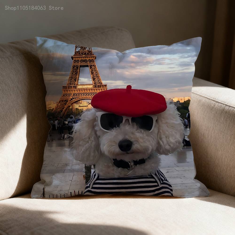 Cute Poodle Pillow Case For Sofa Decor Car Office Room Printing Cushion Cover Decorations And Protector