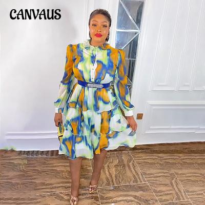 Women's Plus Size Dress Summer Printed Chiffon Cake Dresses