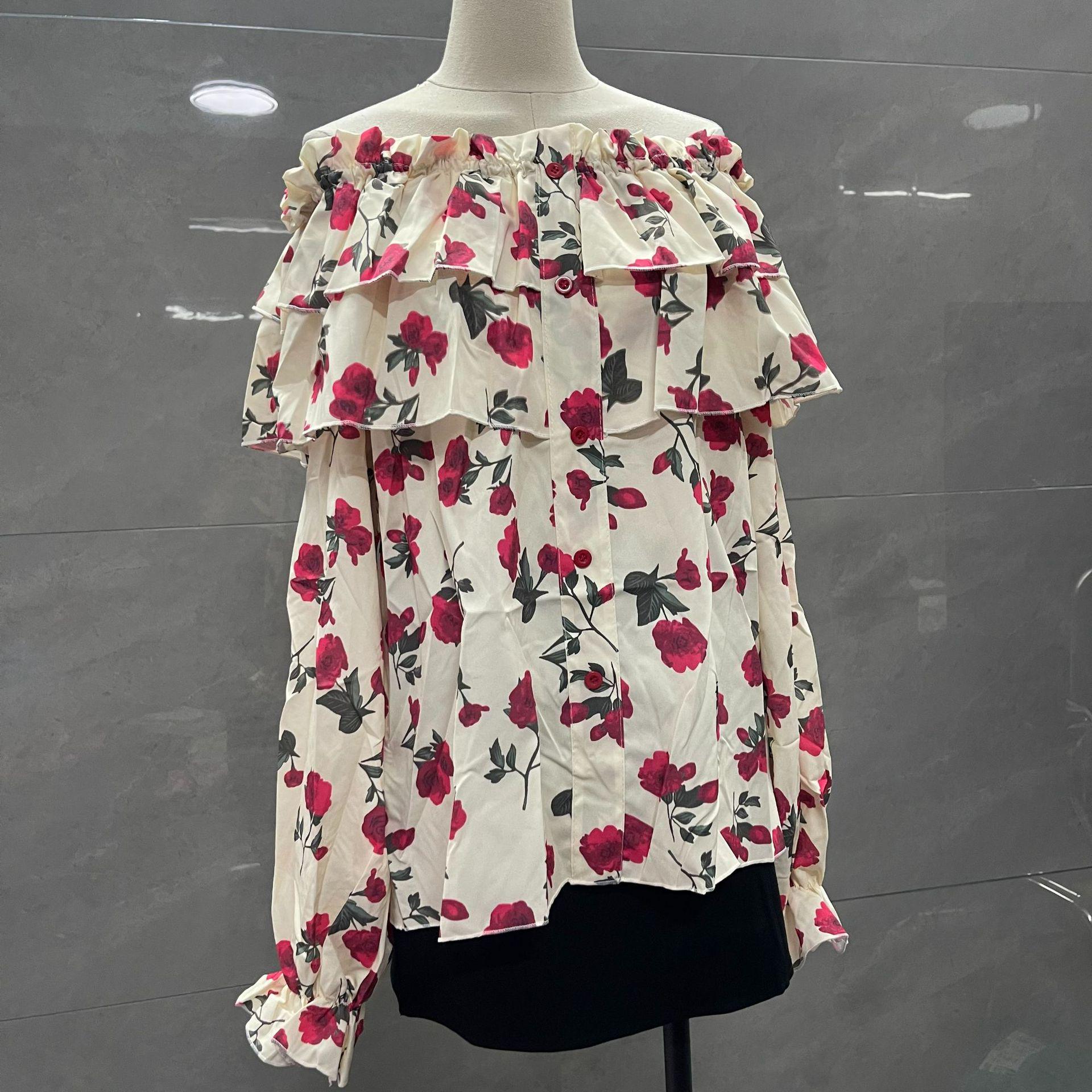 

Женская блузка в стиле французский шик с оборками и цветочным принтом из шифона – уникальный свободный весенний дизайн L (recommended for ~57.5 kg)