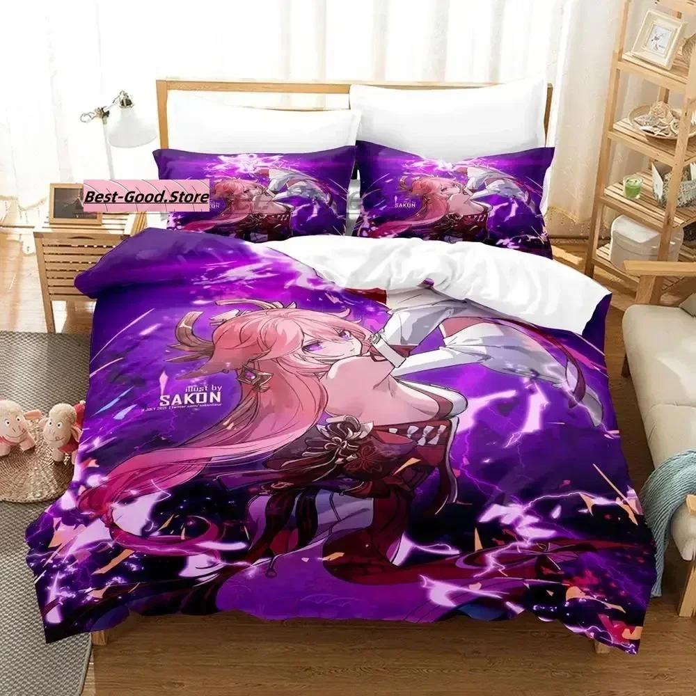 Genshin Impact Yae Miko Bedding Set Single Twin Full Queen King Size Bed Set Aldult Kid Bedroom Duvetcover Sets 3D Print 2022