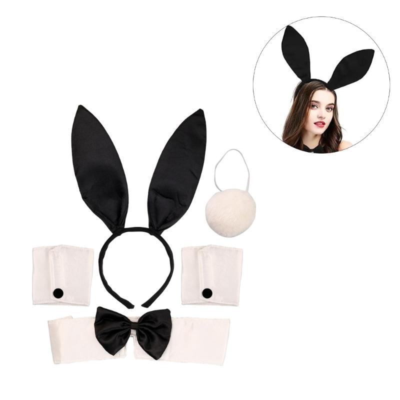 Halloween Rabbit Costume Set Rabbit Ears Headband Bow Tie Round Tail & Arm Cuffs, Halloween Rabbit Costume Accessories