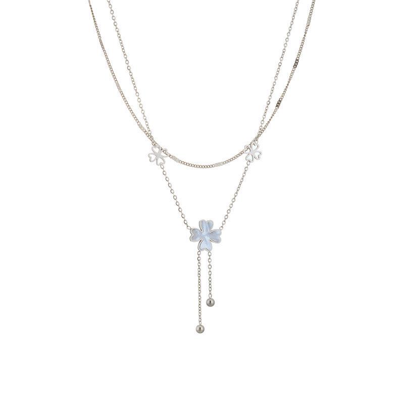 Elegant Heart & Clover Double-Layer Titanium Necklace