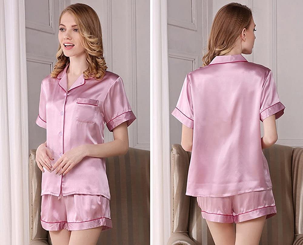 MAYUDAMA Silk Luxurious Silk Pajamas for Short Open Elegant Plus Sizes Available in Various Sizes and Colors 100% Women, Sleeve, Front, Two-Piece Set,