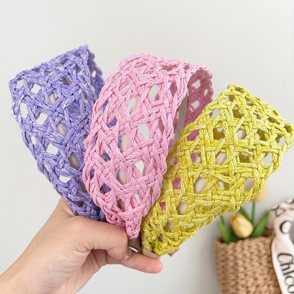 Elegant Woven Headband Wide Side Raffia Hairband Versatile Wide Brim Hairband  Holiday Style