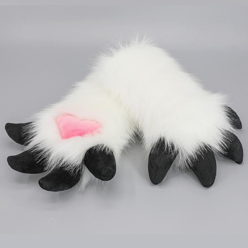 Faux Furs Plush Cats Claw Gloves Fursuit Animal Foxes Paws Mittens Halloween Cosplay Costume Accessories Adult Kids
